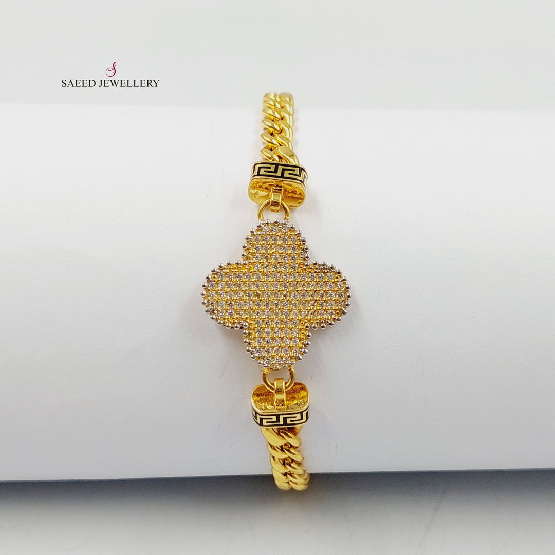 21K Gold Zircon Studded Clover Bracelet by Saeed Jewelry - Image 5