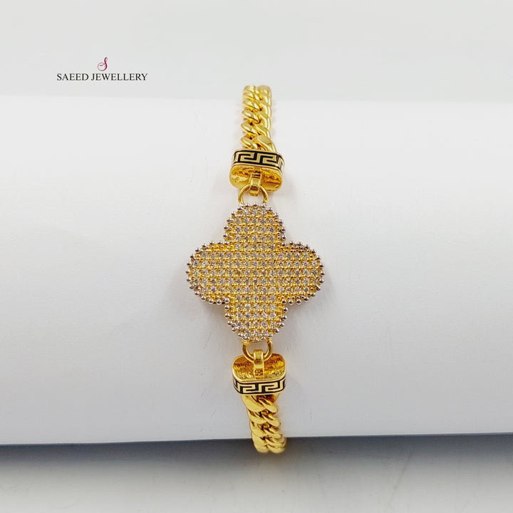 21K Gold Zircon Studded Clover Bracelet by Saeed Jewelry - Image 5