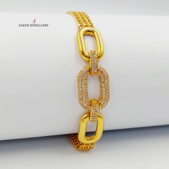 21K Gold Zircon Studded Paperclip Bracelet by Saeed Jewelry - Image 2