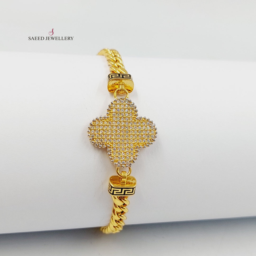 21K Gold Zircon Studded Clover Bracelet by Saeed Jewelry - Image 3