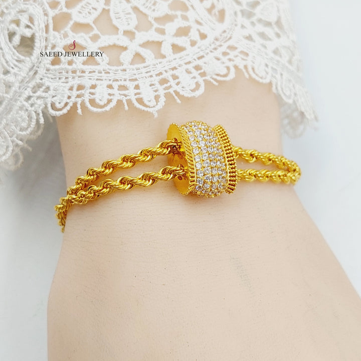 21K Gold Zircon Studded Rope Bracelet by Saeed Jewelry - Image 5