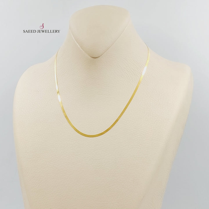 21K Gold 2mm Flat Chain 40cm | 15.7" by Saeed Jewelry - Image 2