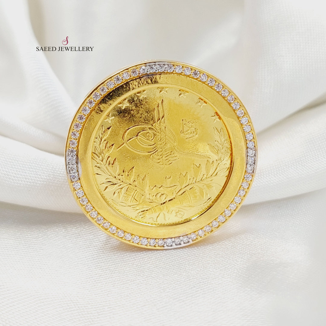 21K Gold Zircon Studded Rashadi Ring by Saeed Jewelry - Image 3