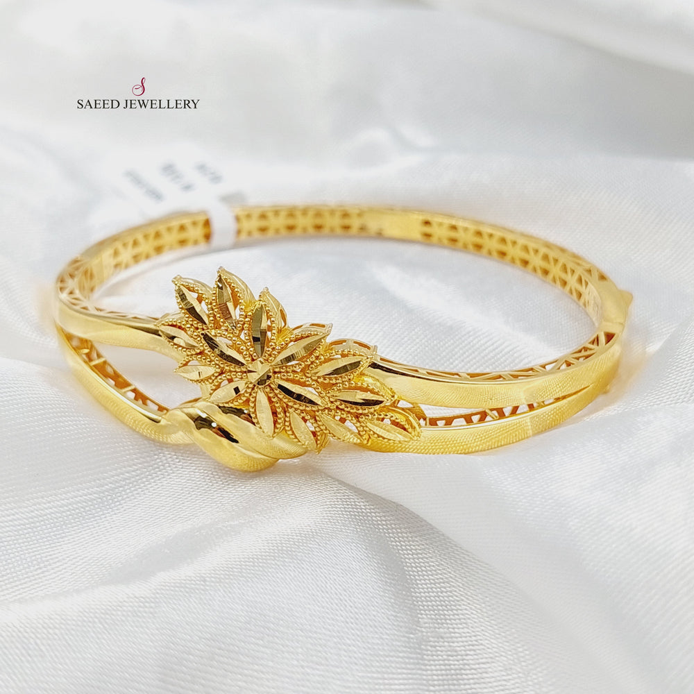 21K Gold Deluxe Leaf Bangle Bracelet by Saeed Jewelry - Image 2