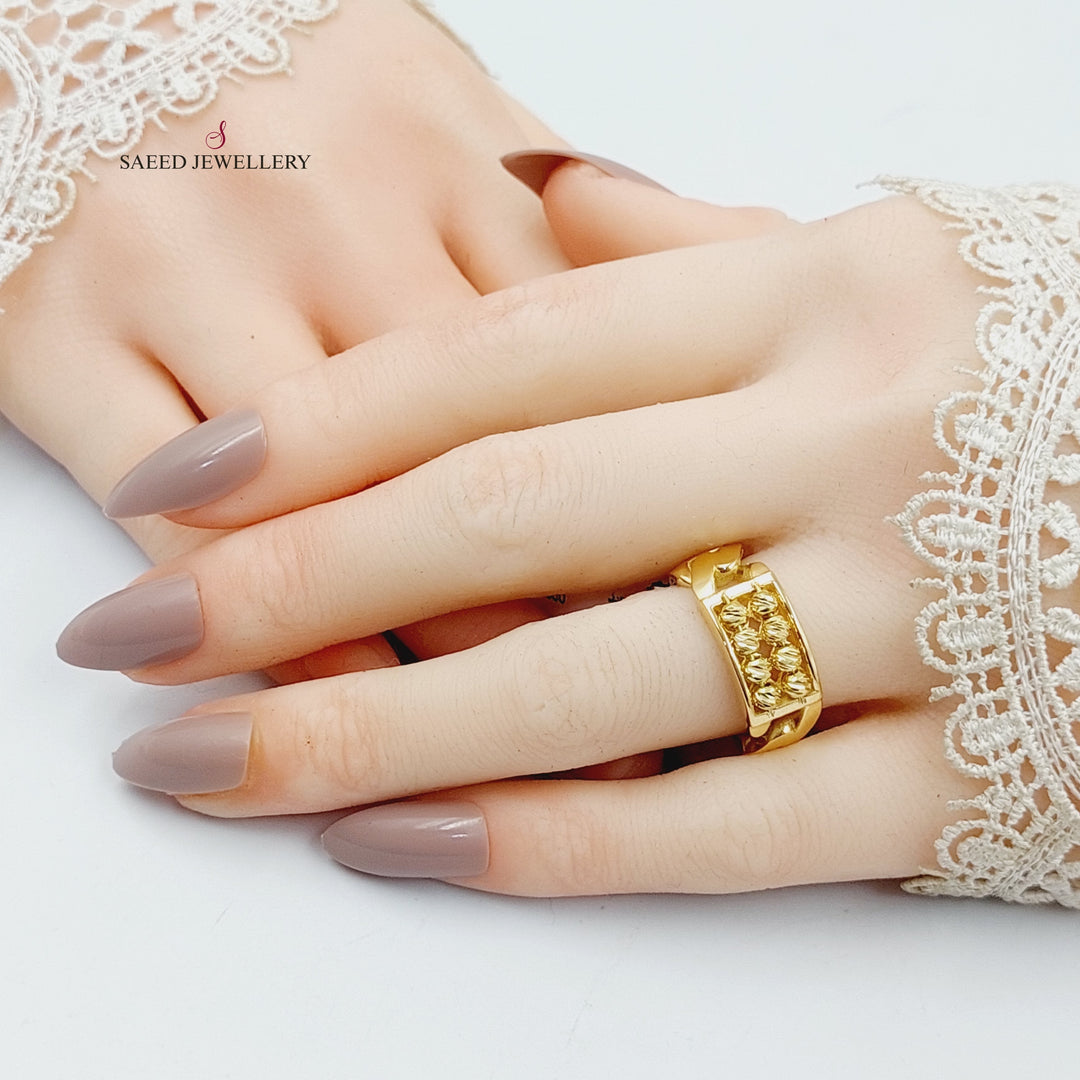 18K Gold Beaded Frame Ring