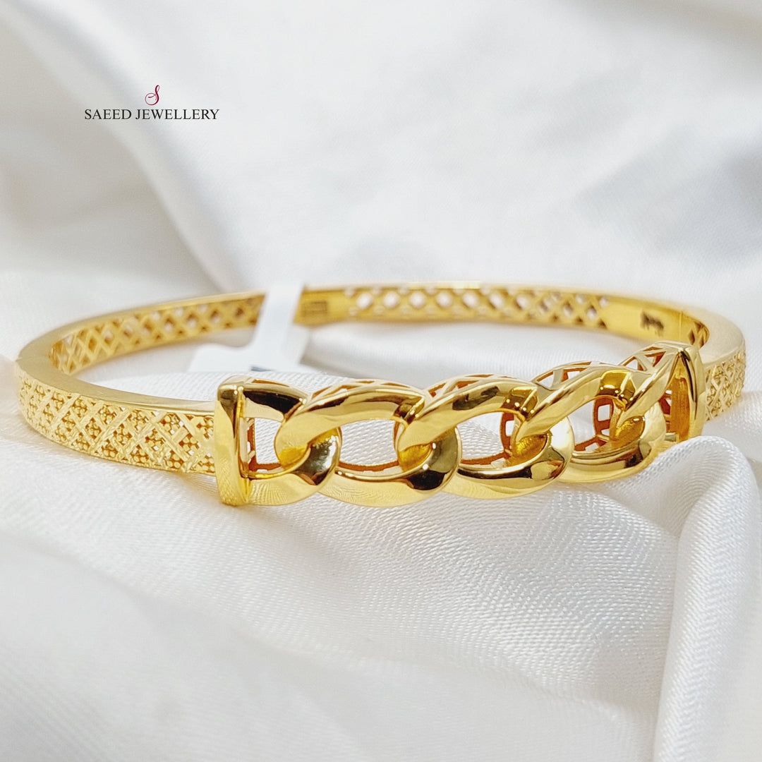 21K Gold Cuban Links Bangle Bracelet by Saeed Jewelry - Image 4