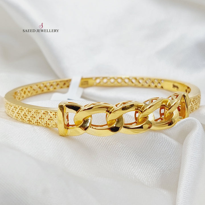 21K Gold Cuban Links Bangle Bracelet by Saeed Jewelry - Image 4