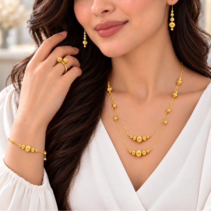 21K Gold Beaded Jewelry Set