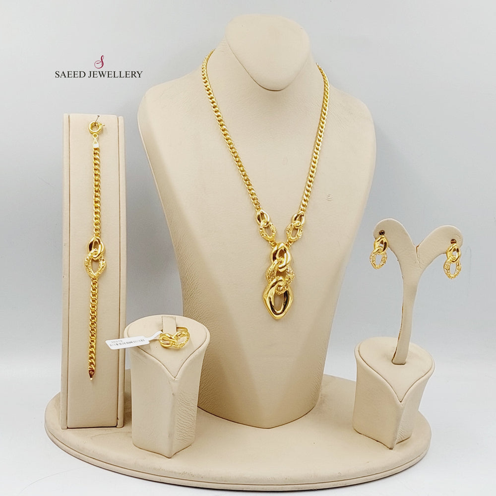 Deluxe Cuban Links Set  Made Of 21K Yellow Gold Ring Size: <strong> 13 JP/CN | 6.5 US/CA</strong><br>Bracelet Length: <strong> 18cm</strong><br><br> by Saeed Jewelry-30278