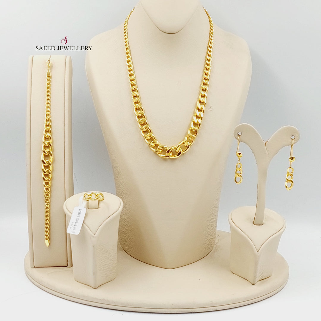 Deluxe Cuban Links Set  Made Of 21K Yellow Gold Ring Size: <strong> 19 JP/CN | 9.5 US/CA</strong><br>Bracelet Length: <strong> 19cm</strong><br><br> by Saeed Jewelry-30279