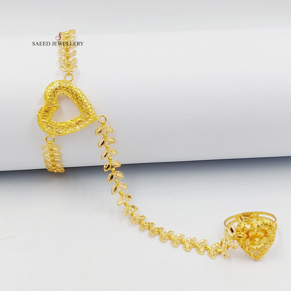 21K Gold Deluxe Heart Hand Bracelet by Saeed Jewelry - Image 2