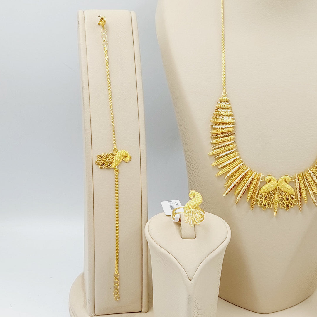 Deluxe Peacock Set Made Of 21K Yellow Gold
Ring Size (Resizable): <strong> 21 JP/CN | 10.5 US/CA</strong><br>Bracelet Length: <strong> 20cm</strong><br><br> by Saeed Jewelry-30147