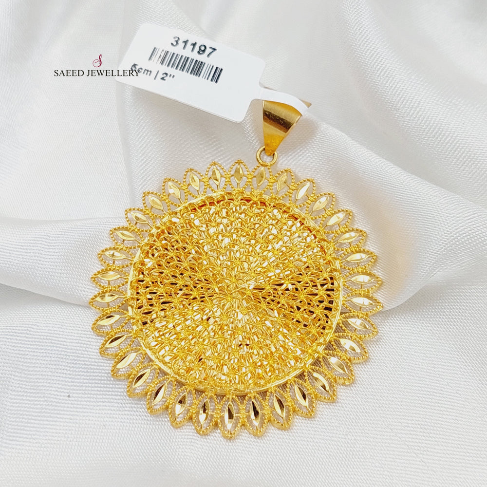 21K Gold Deluxe Sun Pendant by Saeed Jewelry - Image 2