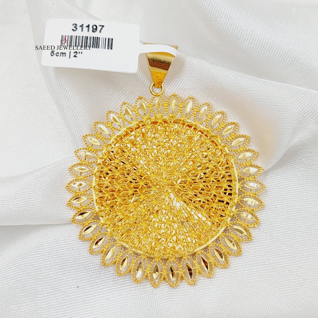21K Gold Deluxe Sun Pendant by Saeed Jewelry - Image 1