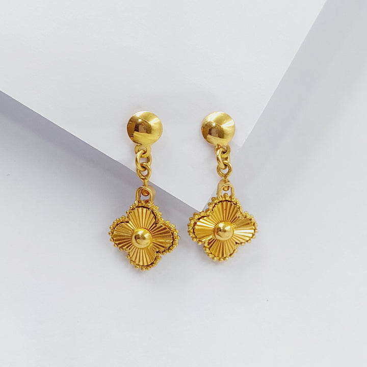 21K Gold Double Face Clover Earrings by Saeed Jewelry - Image 2