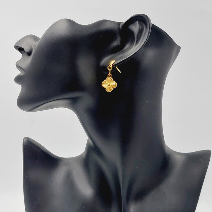 21K Gold Double Face Clover Earrings by Saeed Jewelry - Image 4