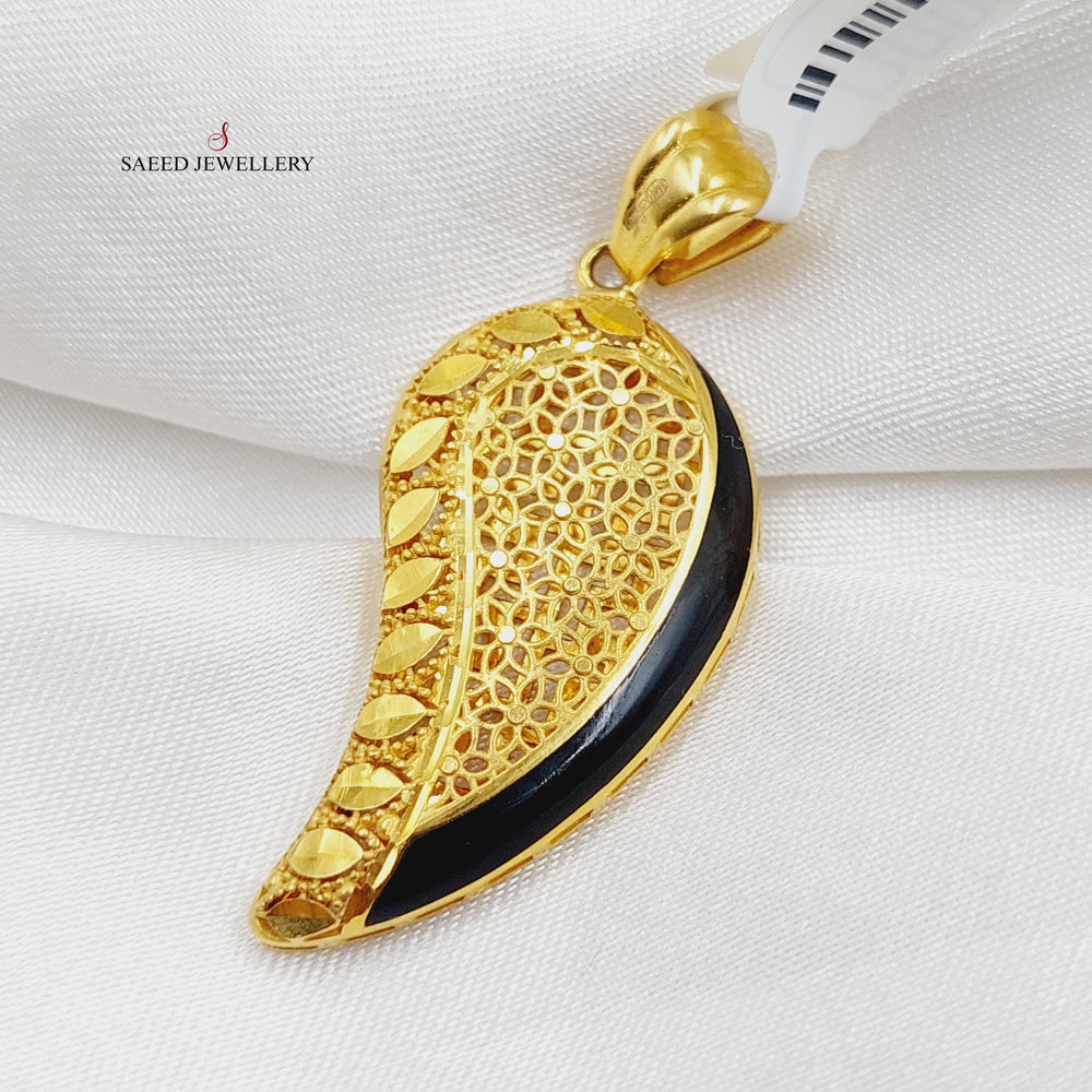 21K Gold Enameled Almond Pendant by Saeed Jewelry - Image 2