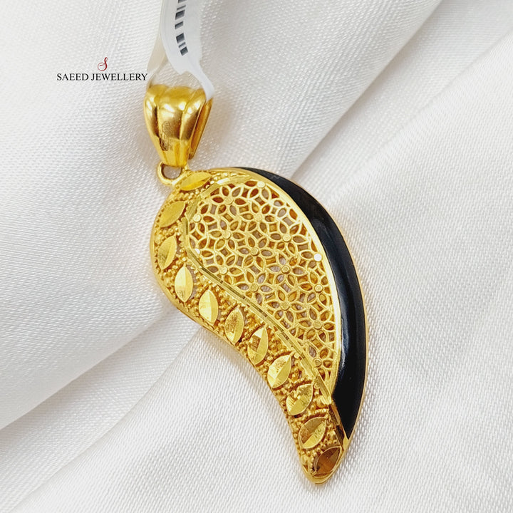 21K Gold Enameled Almond Pendant by Saeed Jewelry - Image 3