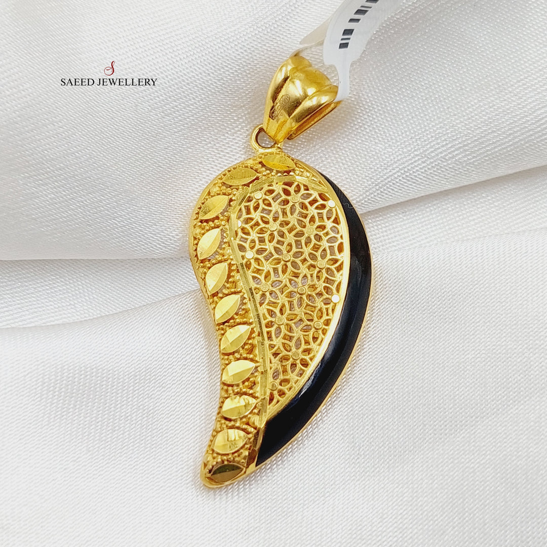 21K Gold Enameled Almond Pendant by Saeed Jewelry - Image 1