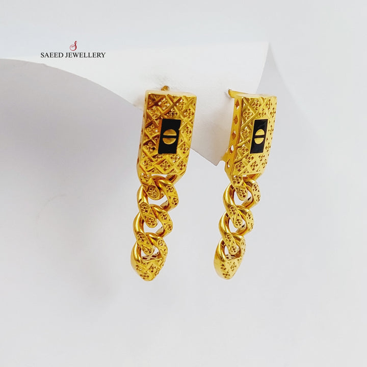 21K Gold Enameled Cuban Links Earrings by Saeed Jewelry - Image 3