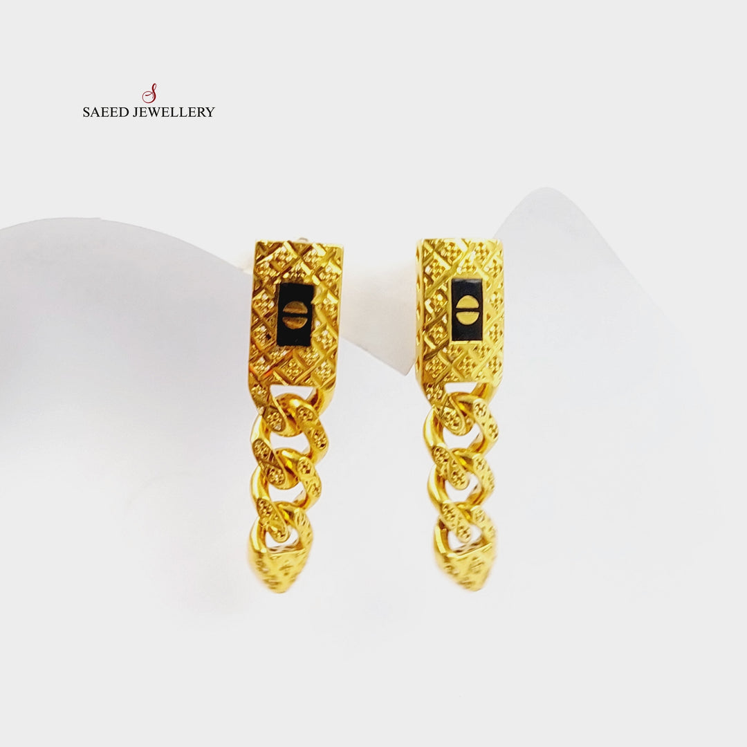 21K Gold Enameled Cuban Links Earrings by Saeed Jewelry - Image 4