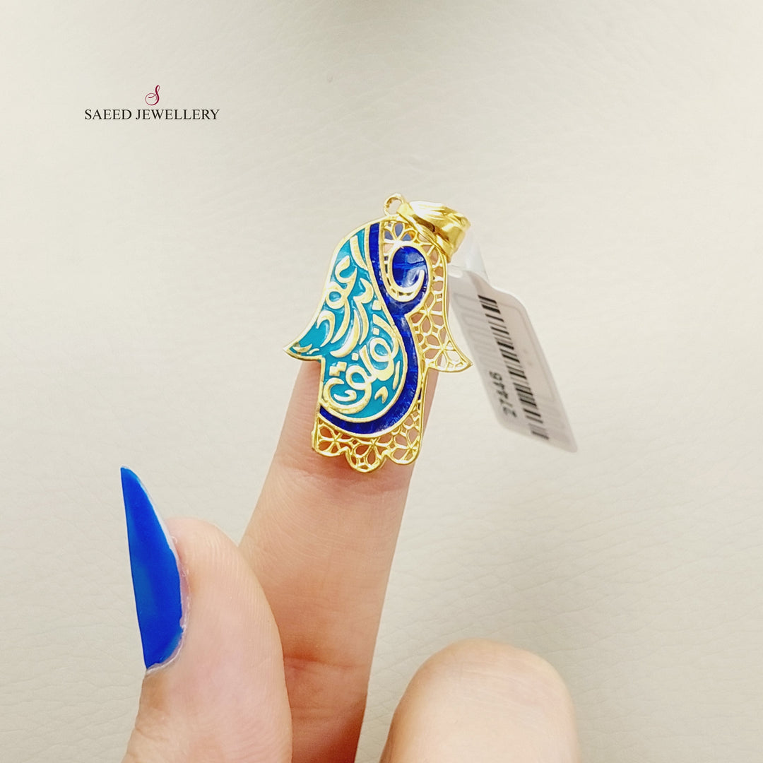 21K Gold Enameled Hand Pendant by Saeed Jewelry - Image 2