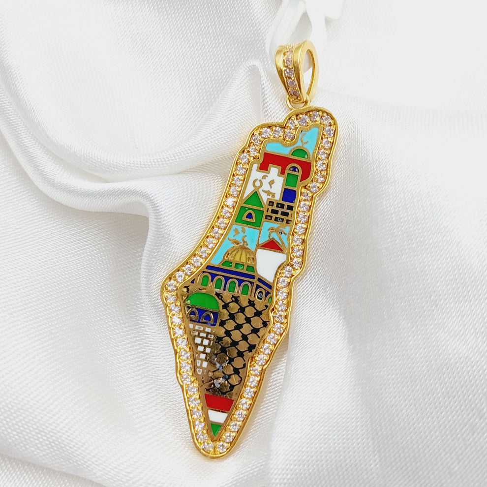 Enameled Palestine Pendant Made Of 21K Yellow Gold by Saeed Jewelry-28483