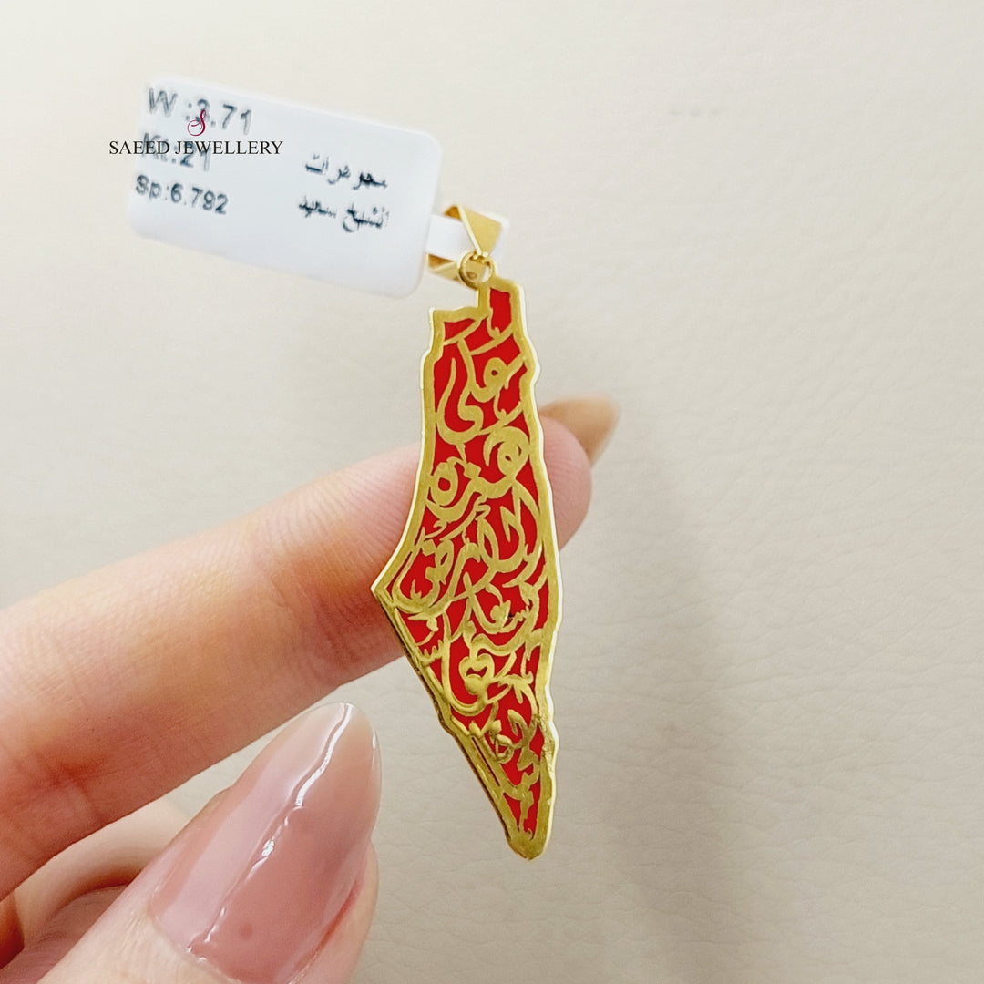 Enameled Palestine Pendant  Made Of 21K Yellow Gold by Saeed Jewelry-29306