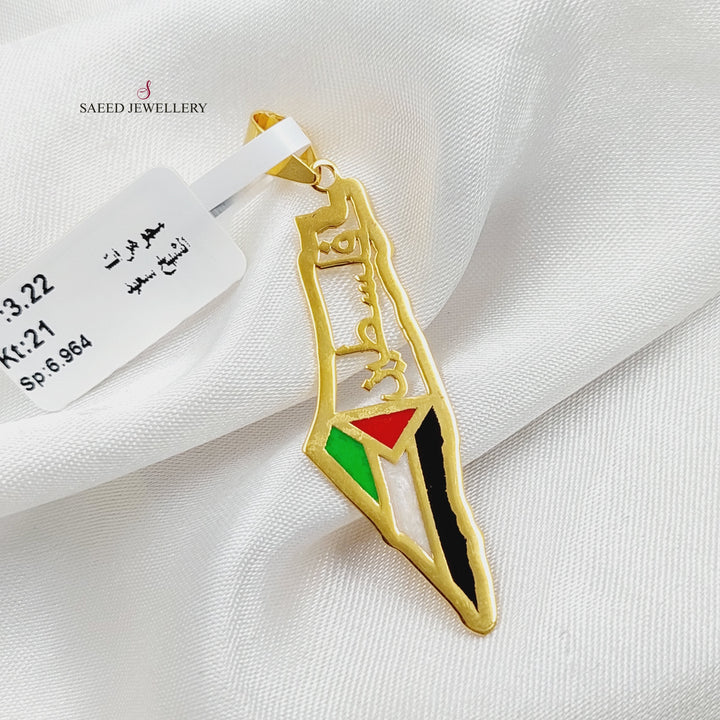 21K Gold Enameled Palestine Pendant by Saeed Jewelry - Image 1