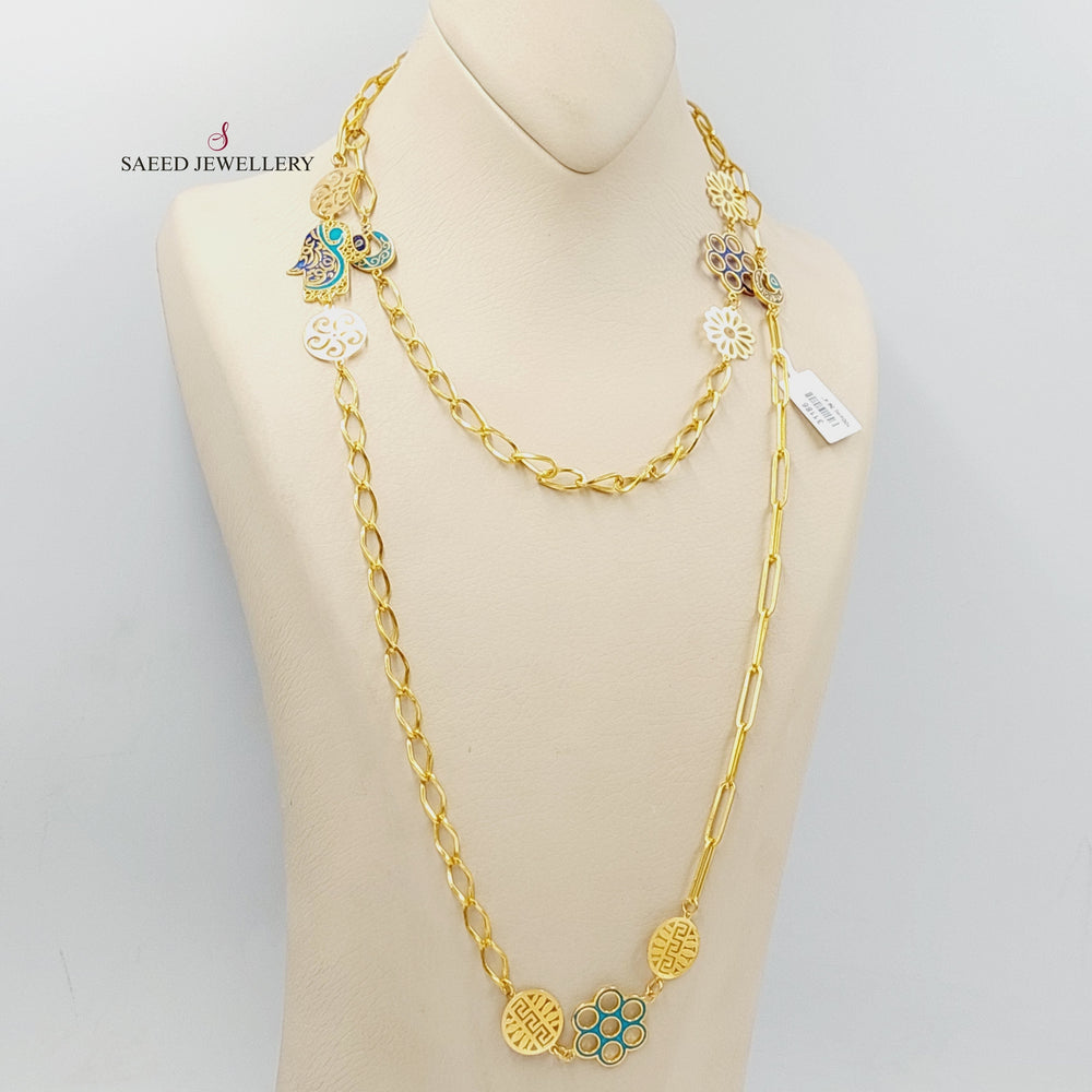 21K Gold Enameled Paperclip Long Necklace by Saeed Jewelry - Image 2