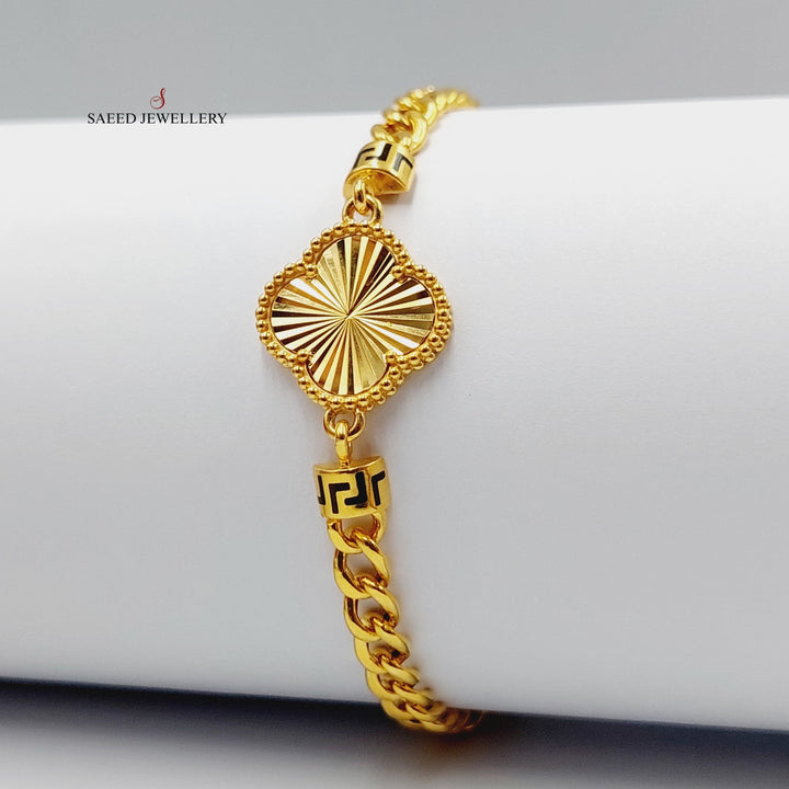 21K Gold Enameled Clover Bracelet by Saeed Jewelry - Image 3