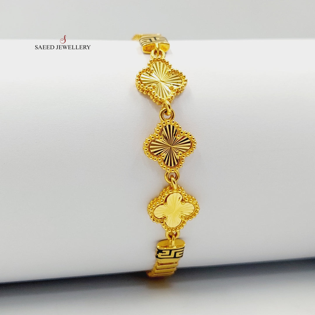 21K Gold Enameled Clover Bracelet by Saeed Jewelry - Image 3