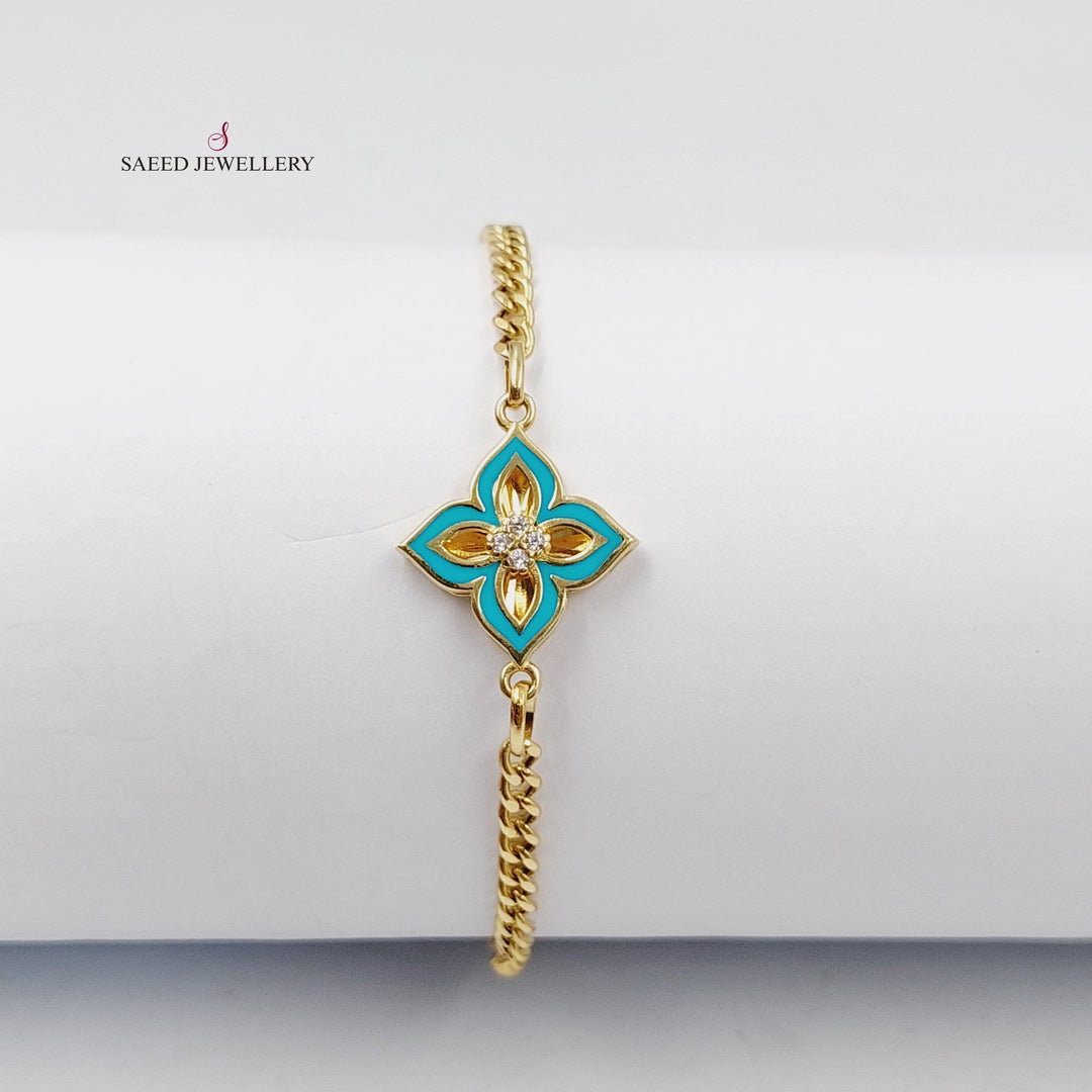 21K Gold Enameled Clover Bracelet by Saeed Jewelry - Image 3