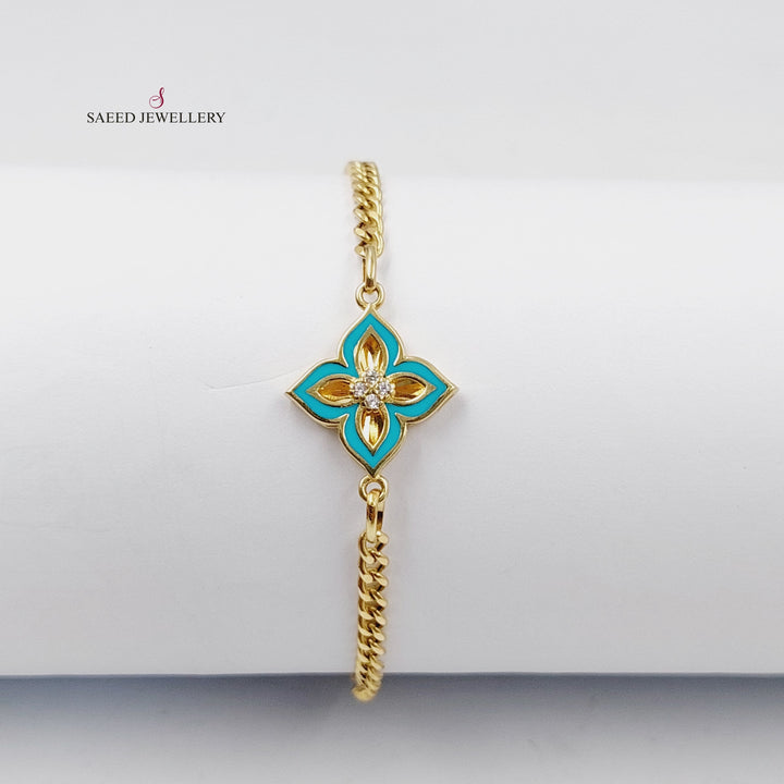 21K Gold Enameled Clover Bracelet by Saeed Jewelry - Image 3