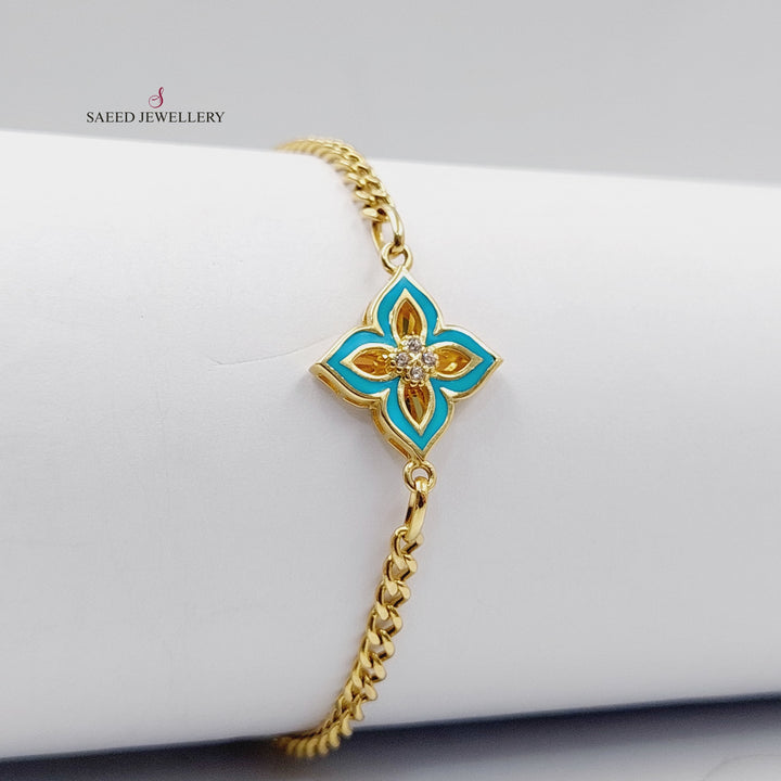 21K Gold Enameled Clover Bracelet by Saeed Jewelry - Image 4