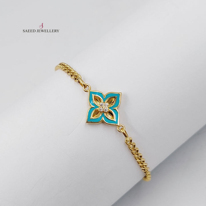 21K Gold Enameled Clover Bracelet by Saeed Jewelry - Image 1