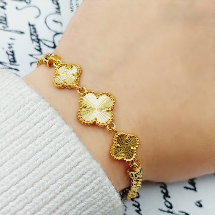 21K Gold Enameled Clover Bracelet by Saeed Jewelry - Image 3