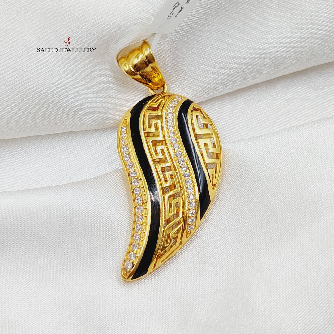 21K Gold Enameled & Zircon Studded Almond Pendant by Saeed Jewelry - Image 3