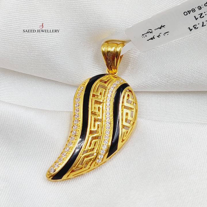 21K Gold Enameled & Zircon Studded Almond Pendant by Saeed Jewelry - Image 4