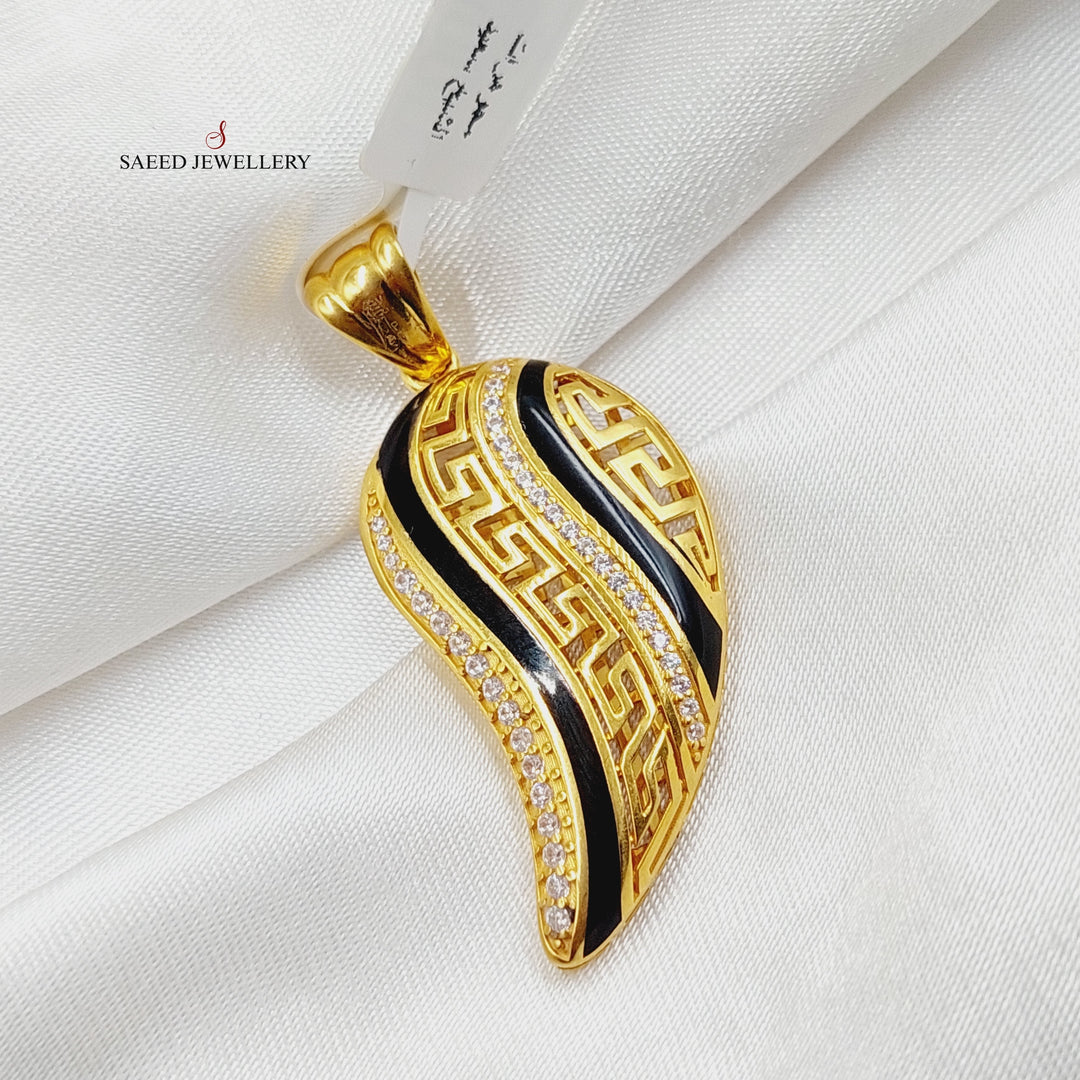 21K Gold Enameled & Zircon Studded Almond Pendant by Saeed Jewelry - Image 1