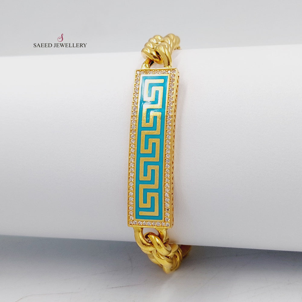 21K Gold Enameled & Zircon Studded Cuban Links Bracelet by Saeed Jewelry - Image 2
