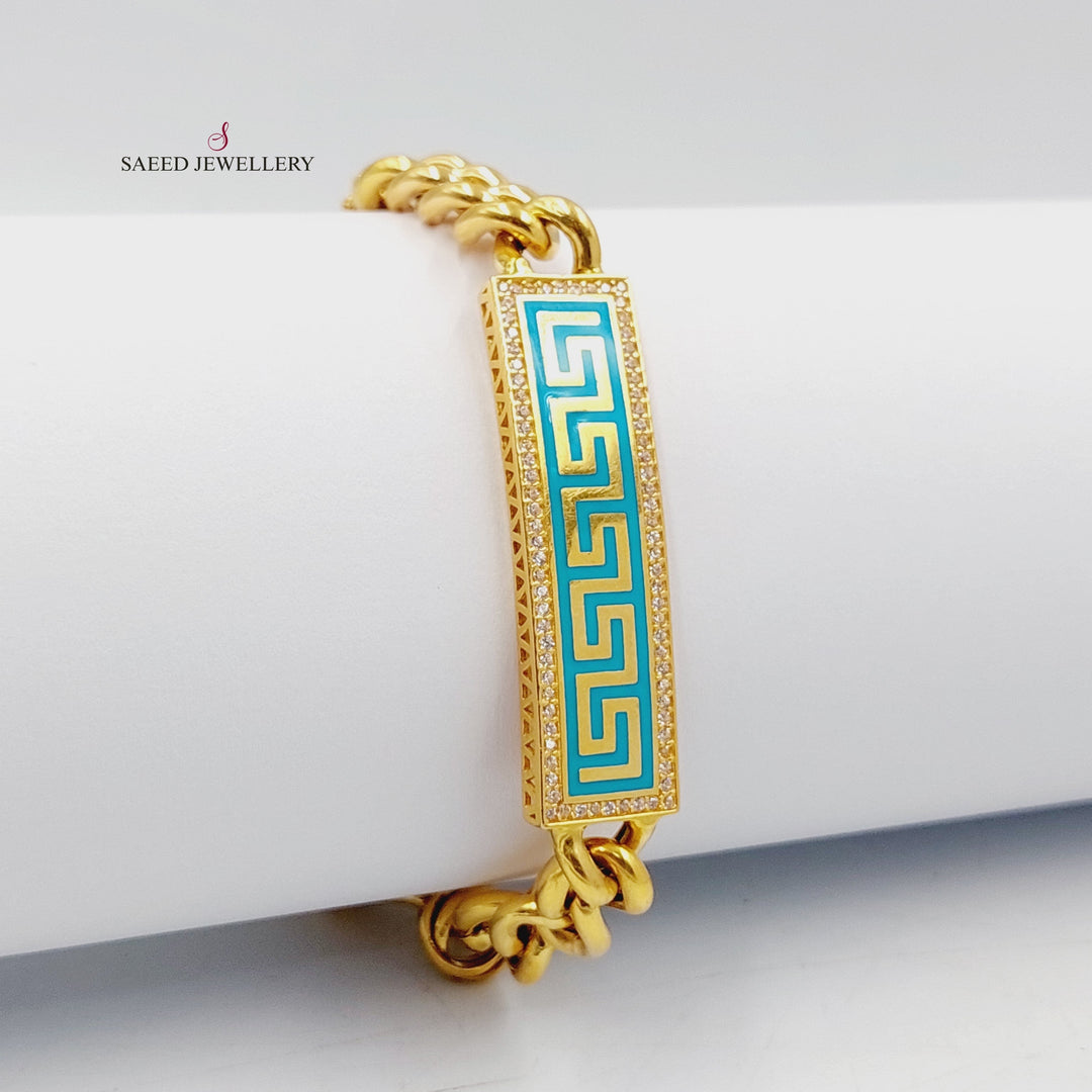 21K Gold Enameled & Zircon Studded Cuban Links Bracelet by Saeed Jewelry - Image 1