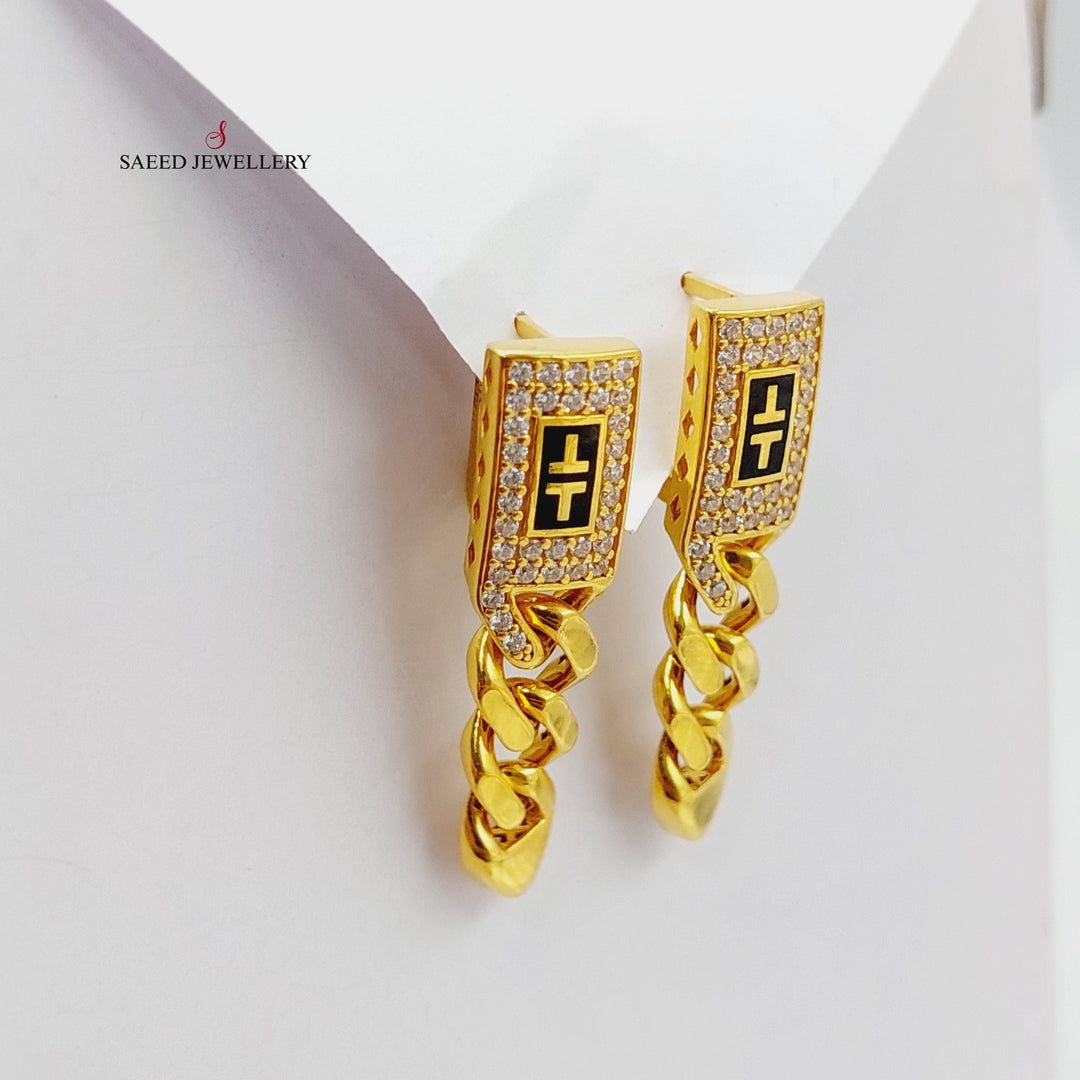 21K Gold Enameled & Zircon Studded Cuban Links Earrings by Saeed Jewelry - Image 3