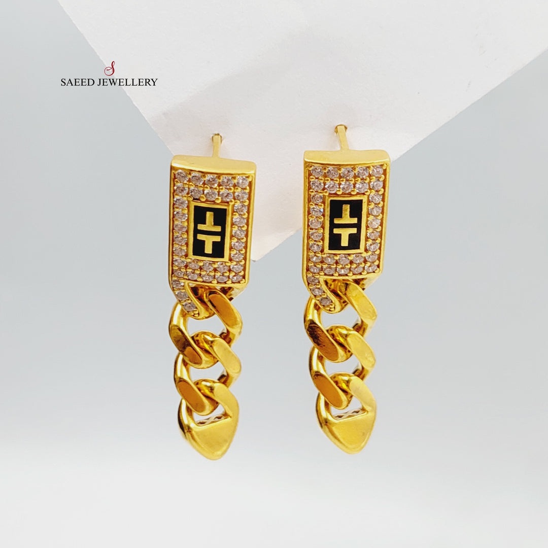 Enameled &amp; Zircon Studded Cuban Links Earrings  Made Of 21K Yellow Gold by Saeed Jewelry-29284