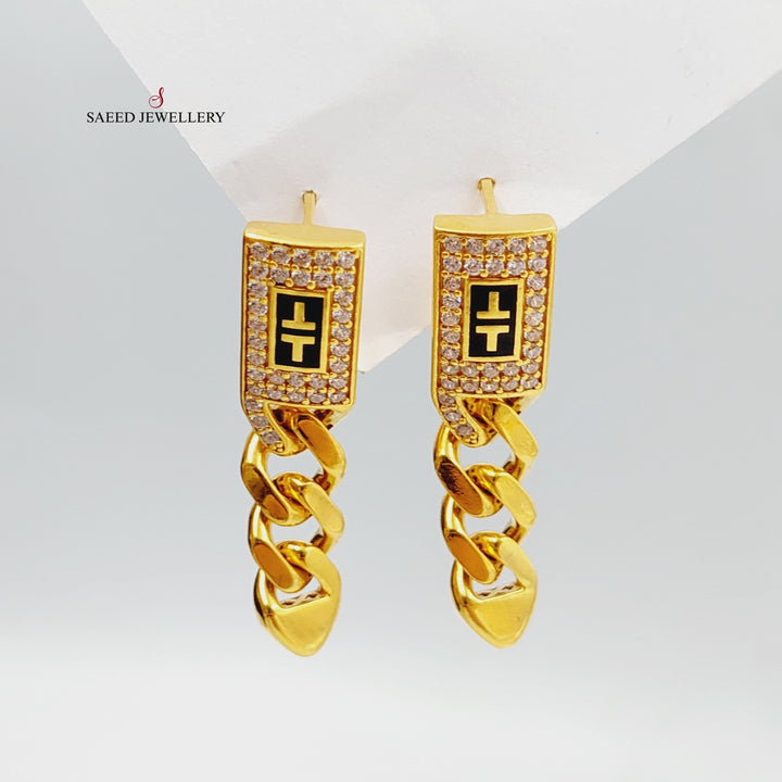 Enameled &amp; Zircon Studded Cuban Links Earrings  Made Of 21K Yellow Gold by Saeed Jewelry-29284