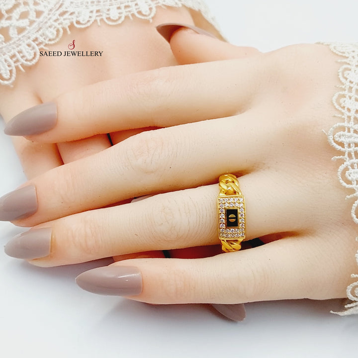 Enameled &amp; Zircon Studded Cuban Links Ring  Made Of 21K Yellow Gold by Saeed Jewelry-29298