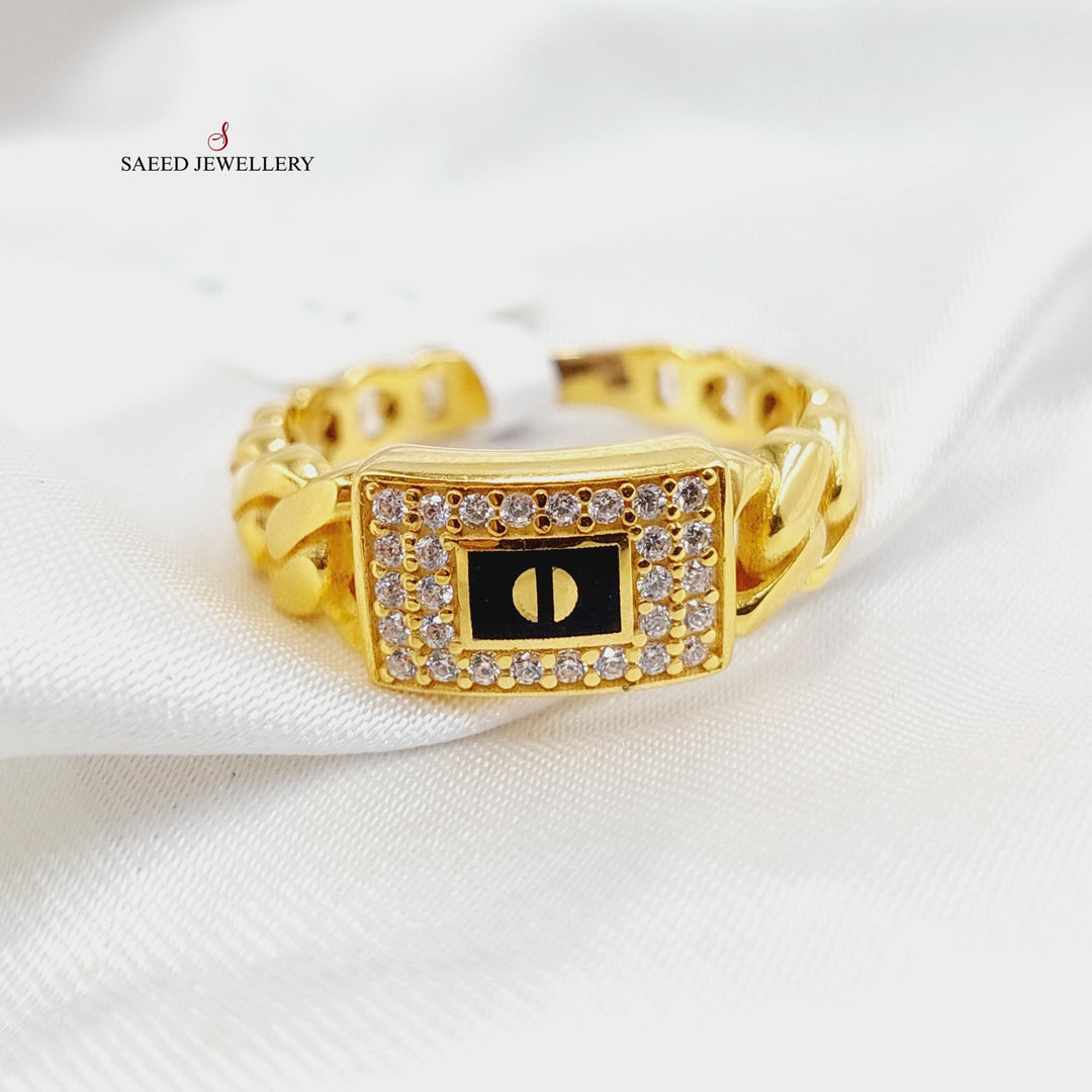 Enameled &amp; Zircon Studded Cuban Links Ring  Made Of 21K Yellow Gold by Saeed Jewelry-29298