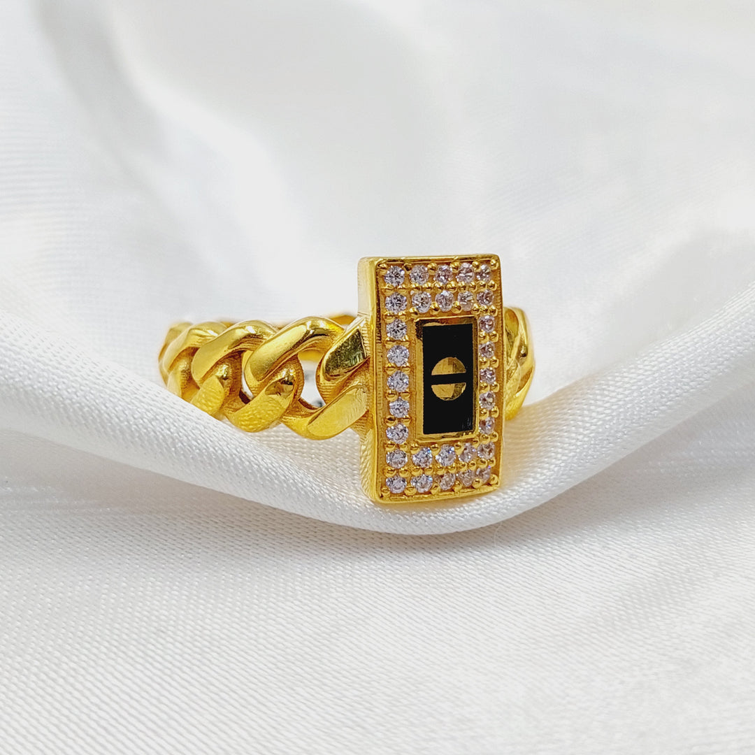 Enameled &amp; Zircon Studded Cuban Links Ring  Made of 21K Yellow Gold by Saeed Jewelry-30829