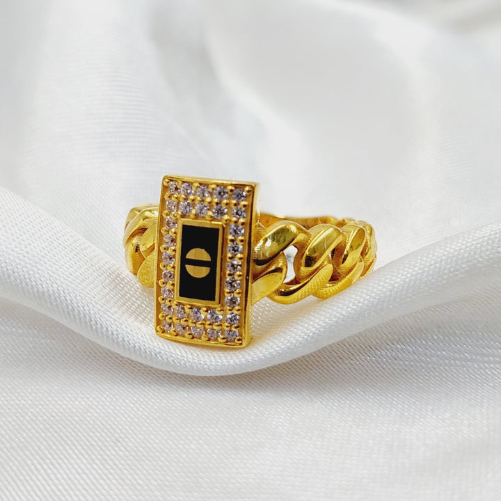 Enameled &amp; Zircon Studded Cuban Links Ring  Made of 21K Yellow Gold by Saeed Jewelry-30829