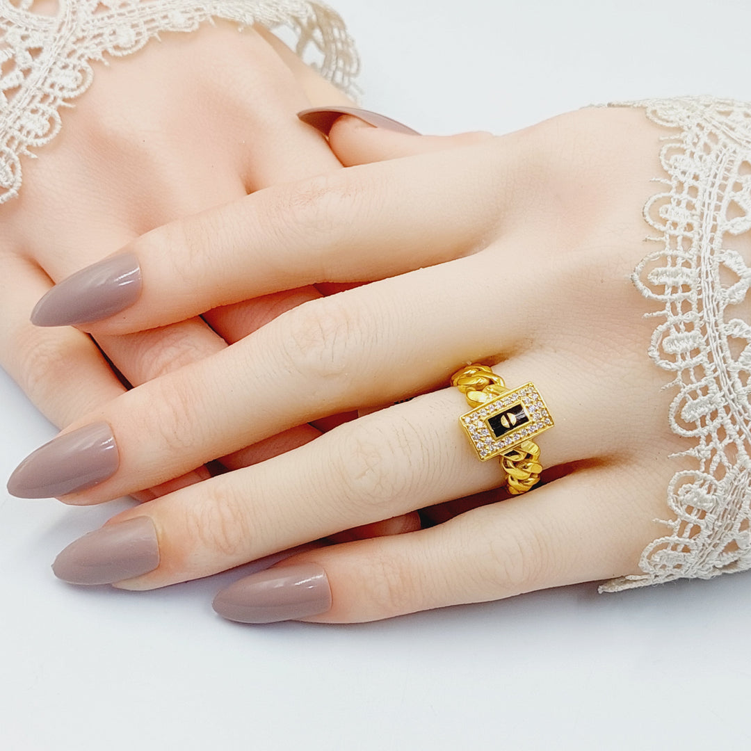 Enameled &amp; Zircon Studded Cuban Links Ring  Made of 21K Yellow Gold by Saeed Jewelry-30829